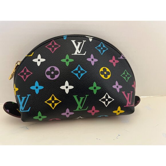 Cosmetics Bag Pouch Black With Colorful Design 7 1/2”x5 1/2” No Authentication - Picture 1 of 8